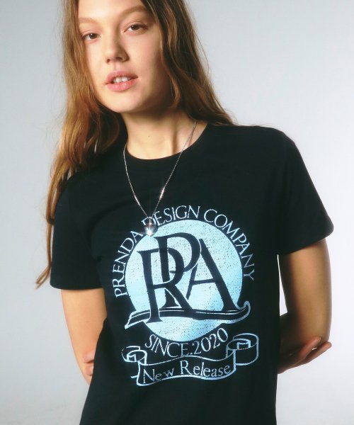 韓國PRENDA - ROUND LOGO CREWNECK TEE BLACK